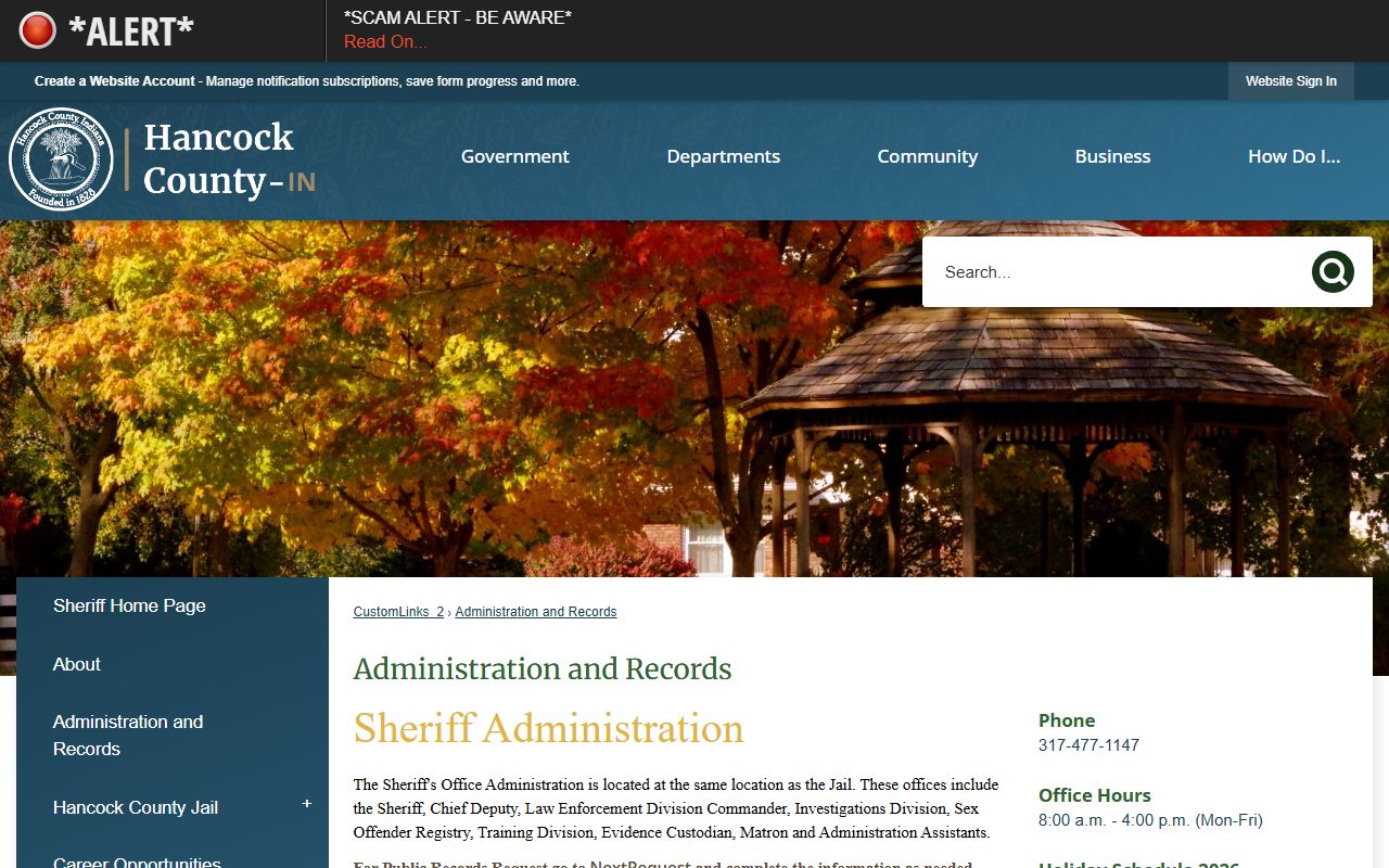 Hancock County inmate records sheriff administration and records page