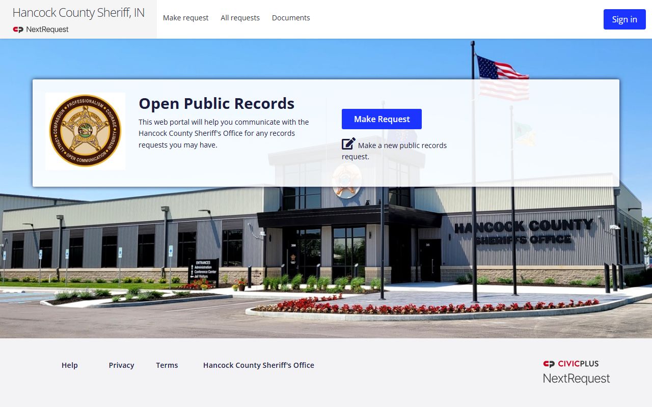 Hancock County NextRequest portal for jail booking photo records
