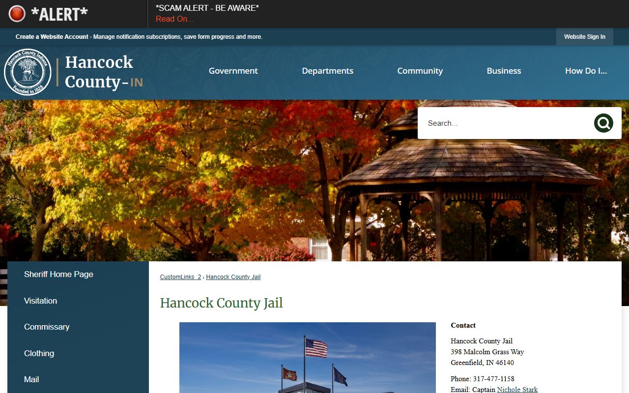 Hancock County Jail official page for inmate population and jail capacity